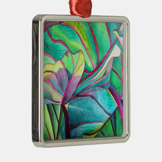 Blauwblad Hawaii Tropische bladbladerkunst Metalen Ornament (Rechts)