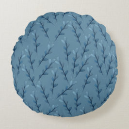 Blauwblad Waterverf Patroon Rond Kussen