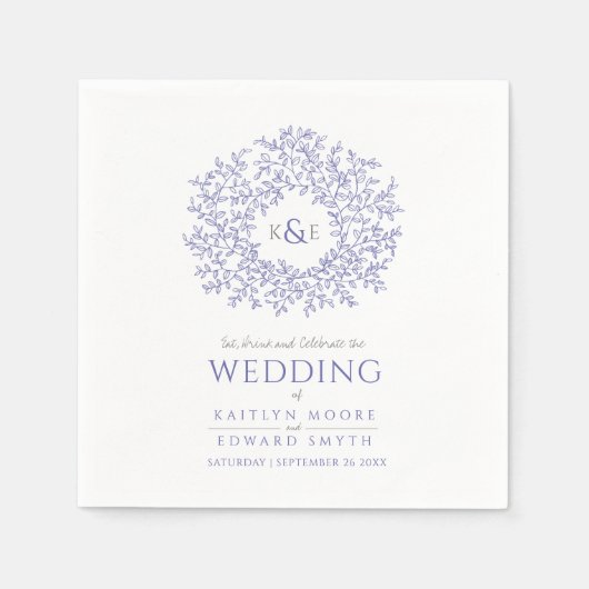 blauwbladcirkel monogram bruiloft servet (Voorkant)