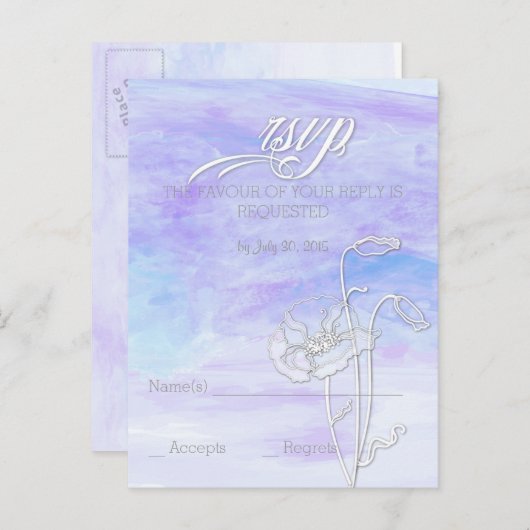 BLAUWBLAUWE WATERVERF RSVP UITNODIGING BRIEFKAART (Voorkant / Achterkant)