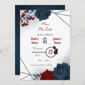 Blauwbloemen, romantisch save the date (Voorkant / Achterkant)