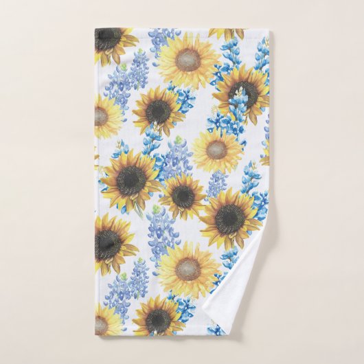 Blauwbonen en zonnebloemen bad handdoek (Handdoek)
