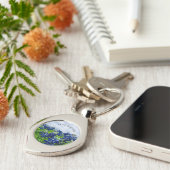 Blauwbonnaars Blauwe Bloemen Texan Floral Sleutelhanger (Zijkant)