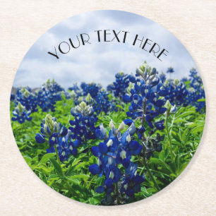 Blauwbonnaars Blauwe Bloemen Texas Texan Floral Ronde Kartonnen Onderzetter