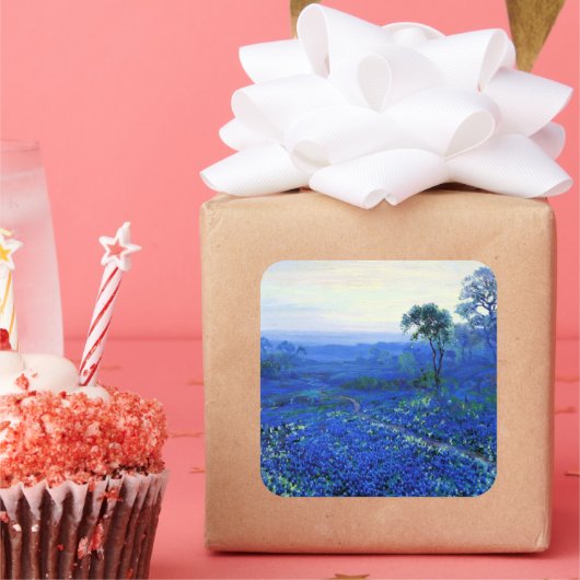 Blauwbonnetlandschap, Cacti en Mountain Laurel Vierkante Sticker (Feest)