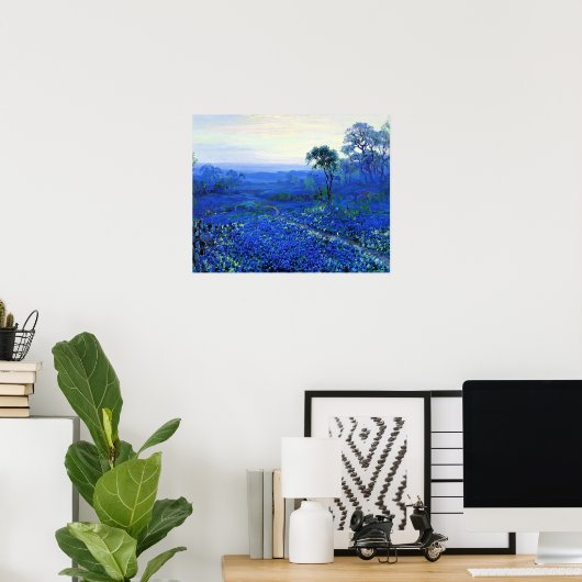 Blauwbonnetlandschap met Cacti en Mountain Laurel Poster (Thuiskantoor)