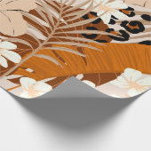 Blauwbont tropische bladeren hibiscus bloemen naad cadeaupapier (Hoek)