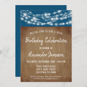 Blauwbruine lampjes Birthday Party Invitation Adul Kaart (Voorkant / Achterkant)