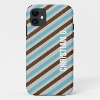 Blauwbruine streep, aangepaste naam persoonlijk iPhone 11 hoesje
