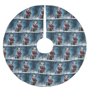 Blauwde Heeler-hond in Kerstsneeuw Kerstboom Rok