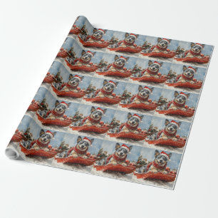Blauwde Heeler-hond in slee Laat het sneeuwen Kers Cadeaupapier
