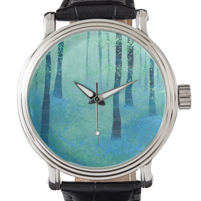 Blauwdruk Bossen schilderen Horloge (Bluebell woodland abstract art watch)