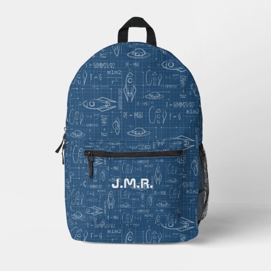 Blauwdruk Buitenruimte Wetenschap Custom Monogram Bedrukte Rugzak (Voorkant)