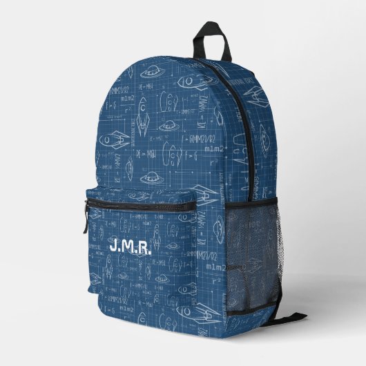 Blauwdruk Buitenruimte Wetenschap Custom Monogram Bedrukte Rugzak (Achterkant Hoek Rechts)