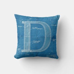 Blauwdruk Monogram Letter D Kussen