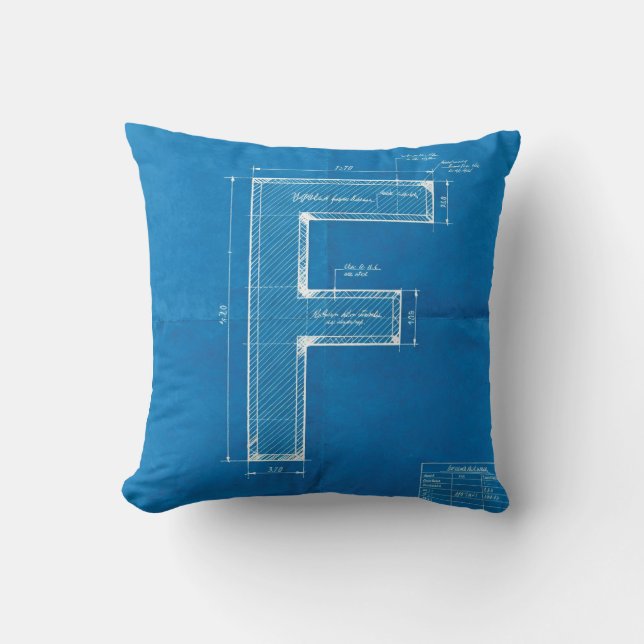 Blauwdruk Monogram Letter F Kussen (Voorkant)