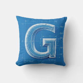 Blauwdruk Monogram Letter G Kussen