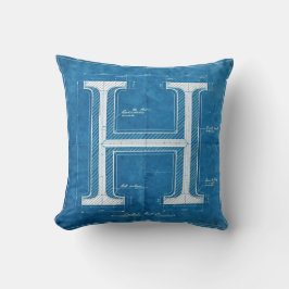 Blauwdruk Monogram Letter H Kussen