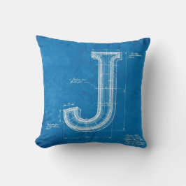 Blauwdruk Monogram Letter J Kussen