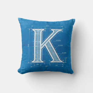 Blauwdruk Monogram Letter K Kussen
