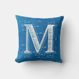 Blauwdruk Monogram Letter M Kussen