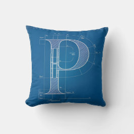 Blauwdruk Monogram Letter P Kussen