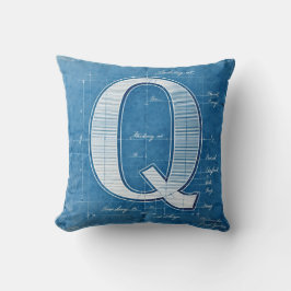 Blauwdruk Monogram Letter Q Kussen