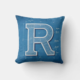 Blauwdruk Monogram Letter R Kussen