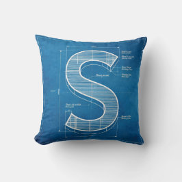 Blauwdruk Monogram Letter S Kussen
