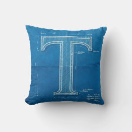 Blauwdruk Monogram Letter T Kussen