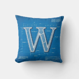 Blauwdruk Monogram Letter W Kussen