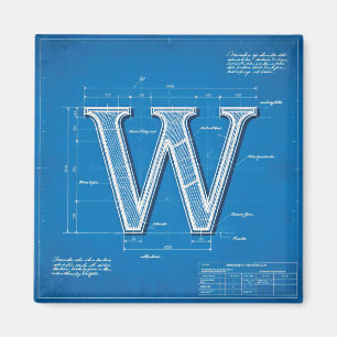 Blauwdruk Monogram Letter W Magneet