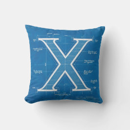Blauwdruk Monogram Letter X Kussen