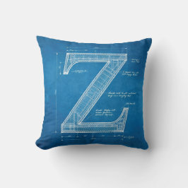 Blauwdruk Monogram Letter Z Kussen
