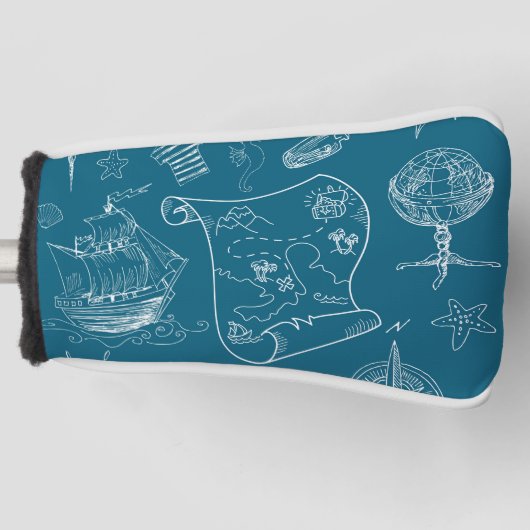 Blauwdruk Nautisch grafisch patroon Golfheadcover (Voorkant)