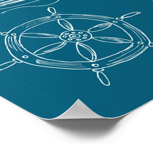 Blauwdruk Nautisch grafisch patroon Poster (Hoek)