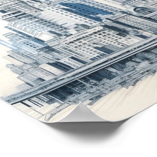 Blauwdruk Stijl Ontwerp van een Stad Poster (Hoek)
