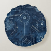 Blauwdruk Technische Tekening Geometrisch Rond Kussen (Achterkant)