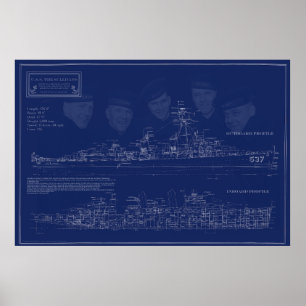 blauwdruk van de USS The Sullivans DD-537 Poster