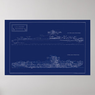 Blauwdruk van onderzeeër U.S.S. Croaker Poster