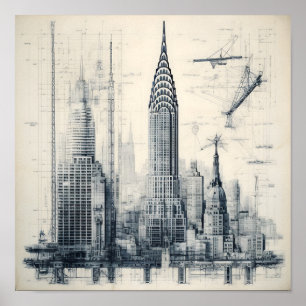 Blauwdruk voor Grijswaardenbouw Poster