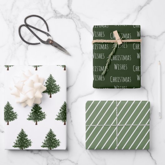 Blauwdruk voor kerstmis met groene Waterverf Boom Inpakpapier Vel (Voorkant)