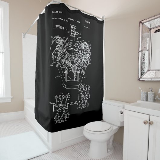 Blauwdrukdiagram van  motorblok - Mannen Douchegordijn (In situ)