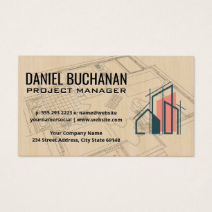 Blauwdrukken Hout Logo architect Visitekaartje