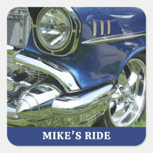 Blauwe 1957 Chevy, Naam of Bericht, Jouw Foto Vierkante Sticker