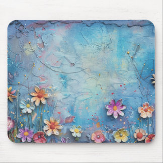 Blauwe 3D bloemen Muismat