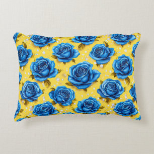 Blauwe 3d rozen accent kussen