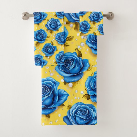 Blauwe 3d rozen bad handdoek (Insitu)