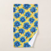 Blauwe 3d rozen bad handdoek (Handdoek)