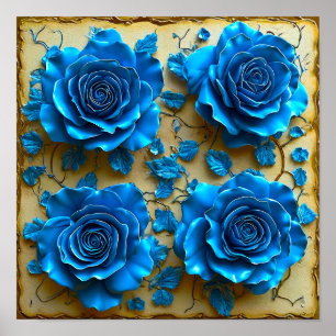 💙 Blauwe 3D Rozen Elegante Bloem Moderne Fantasie Poster